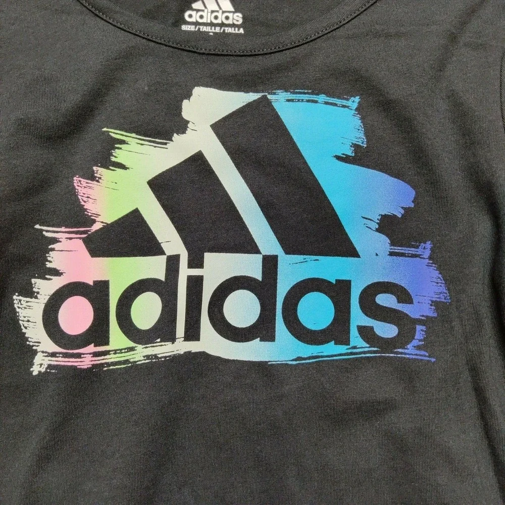 ADIDAS Girls Youth Size 6 Black Graphic Logo Long Sleeve Shirt‎ NEW